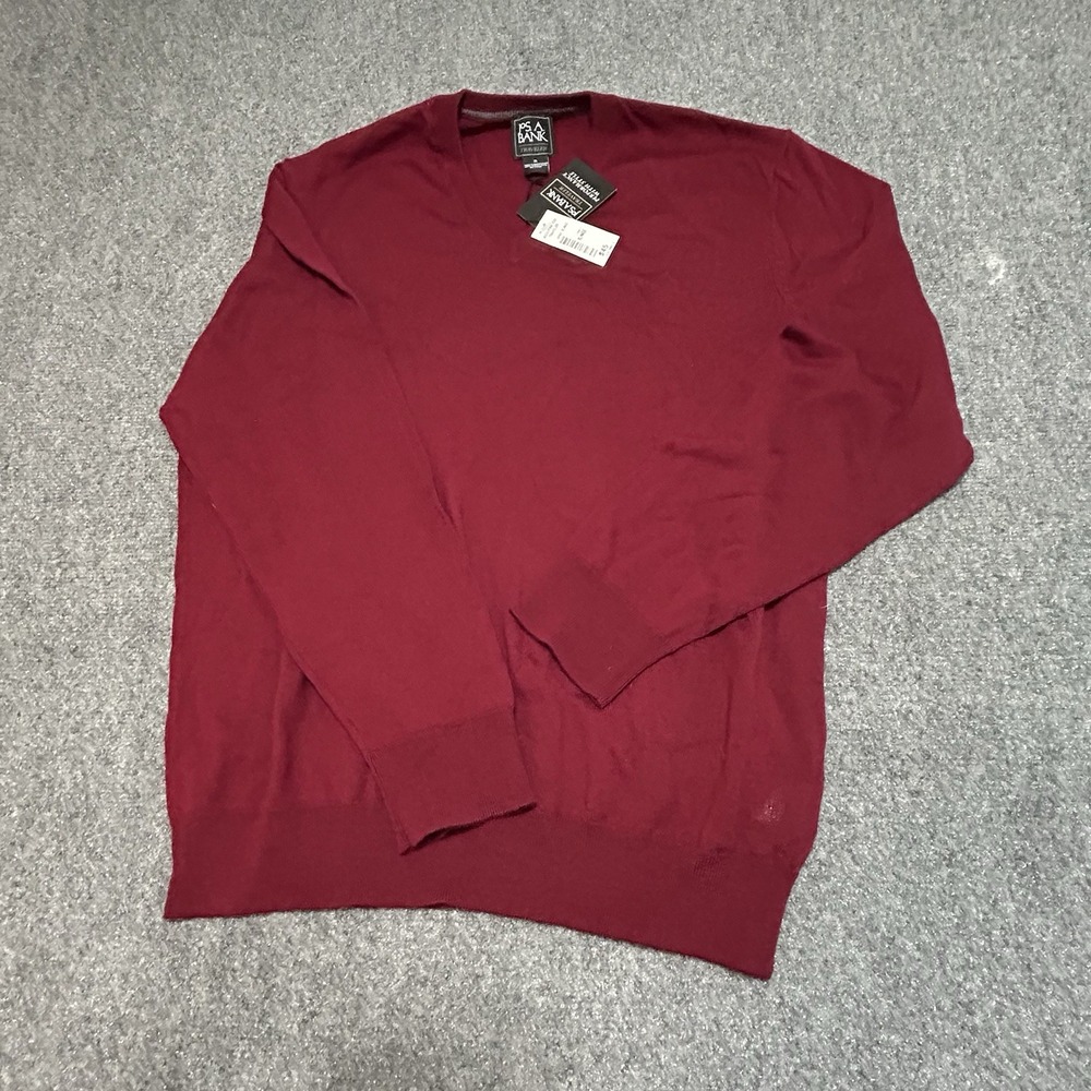 Jos.‎ A. Bank Traveler Sweater Mens XL Burgundy  100% Merino Wool VNeck NWT